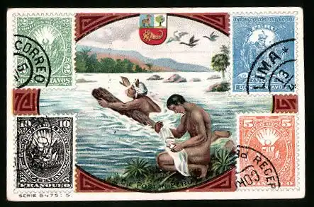 Sammelbild J. G. Weiss, Kaiser Barbarossa-Kaffee, Post in Peru