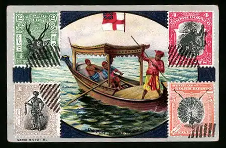 Sammelbild J. G. Weiss, Kaiser Barbarossa-Kaffee, Post in Nord-Borneo