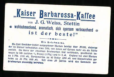 Sammelbild J. G. Weiss, Kaiser Barbarossa-Kaffee, Post in Nord-Borneo