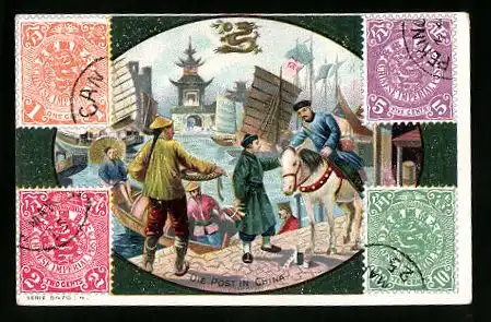 Sammelbild J. G. Weiss, Kaiser Barbarossa-Kaffee, Post in China