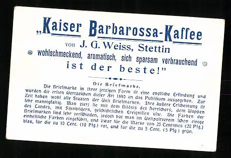 Sammelbild J. G. Weiss, Kaiser Barbarossa-Kaffee, Post in China