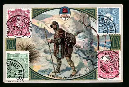 Sammelbild J. G. Weiss, Kaiser Barbarossa-Kaffee, Post in Argentinien