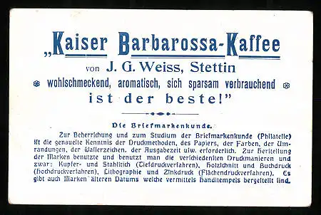 Sammelbild J. G. Weiss, Kaiser Barbarossa-Kaffee, Post in Argentinien