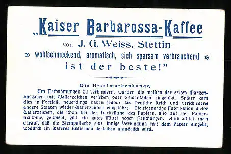 Sammelbild J. G. Weiss, Kaiser Barbarossa-Kaffee, Post in Südafrika