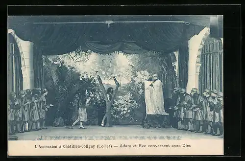 AK Châtillon-Coligny, L`Ascension, Adam et Eva conversent avec Dieu, Passionsspiele