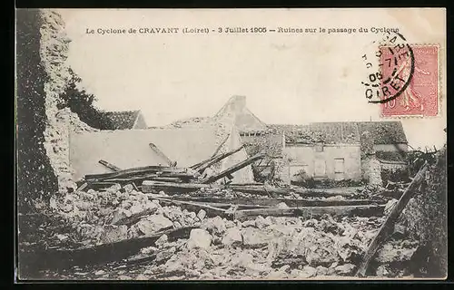 AK Cravant, Ruines sur le passage du Cyclone 1905, Unwetter