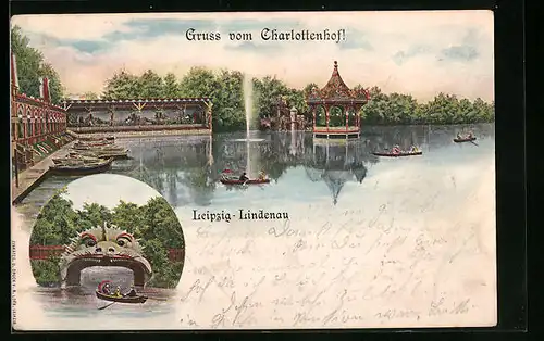 Lithographie Leipzig-Lindenau, Seeblick am Charlottenhof