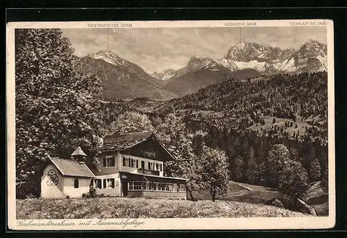 AK Partenkirchen, Gasthof Gschwandnerbauer mit Blick auf Karwendelgebirge