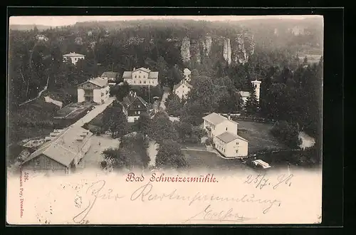 AK Bad Schweizermühle, Ortsansicht aus der Vogelschau