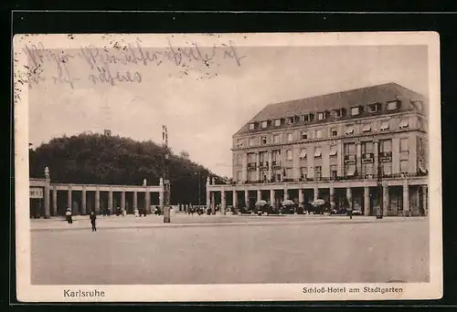 AK Karlsruhe, Schloss-Hotel am Stadtgarten