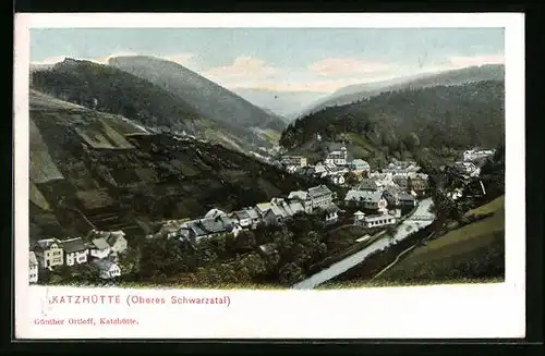 AK Katzhütte /Oberes Schwarzatal, Panorama mit Blick ins Tal