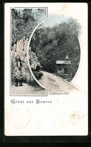 AK Beuron, Liebfrauental mit Hütte und Bäumen