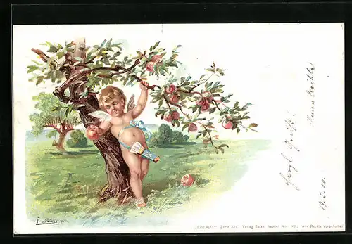 Künstler-AK E. Döcker: Amor unter einem Apfelbaum