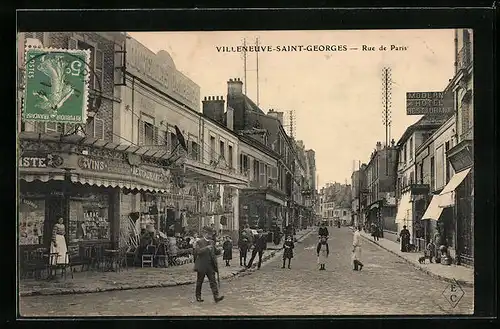 AK Villeneuve-Saint-Georges, Rue de Paris, Strassenpartie