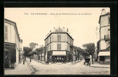 AK Le Perreux, Rue de la Station et rue de la Marne, Strassenpartien