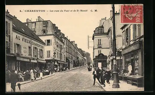 AK Charenton, Les rues du Pont et de St-Mandé, Strassenpartien