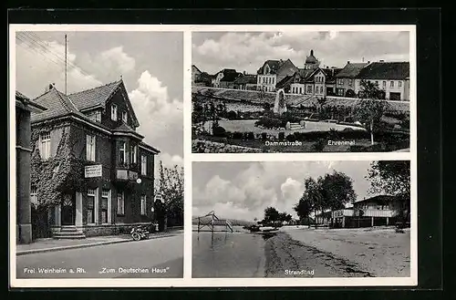 AK Weinheim a. Rh., Gatshaus zum Deutschen Haus, Dammstrasse mit Ehrenmal