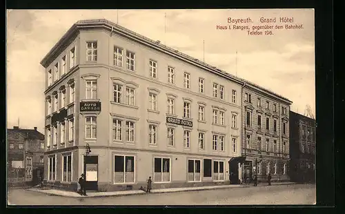 AK Bayreuth, Grand Hotel mit Auto Garage