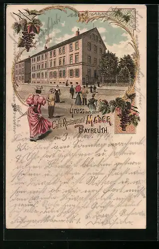 Lithographie Bayreuth, Cafe-Restaurant Mader, Flaneure