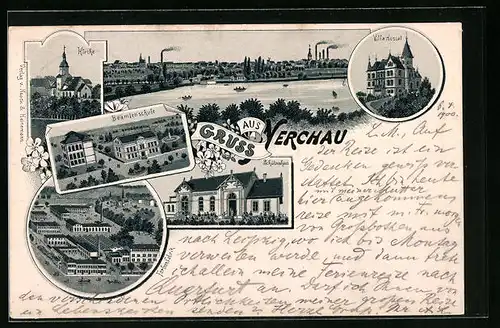 Lithographie Nerchau, Farbenfabrik, Villa Hessel, Schützenhaus