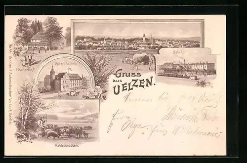 AK Uelzen, Fischerhof, Kaiserliches Postamt, Bahnhof