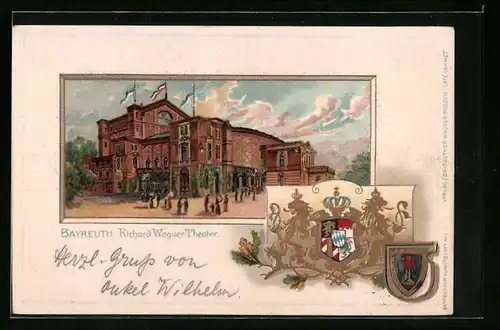 Passepartout-Lithographie Bayreuth, Richard Wagner-Theater, Wappen