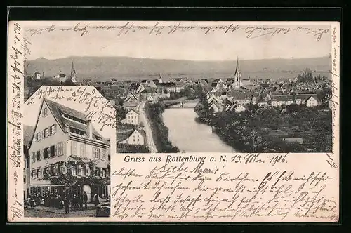 AK Rottenburg a. N., Geschäft, Teilansicht mit Strassenpartie