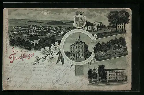 Mondschein-Lithographie Treuchtlingen, Schloss, Burgruine, Rathaus