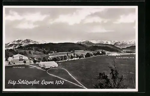 AK Luzern, Eidg. Schützenfest - Schiessanlage und Festhalle aus der Vogelschau