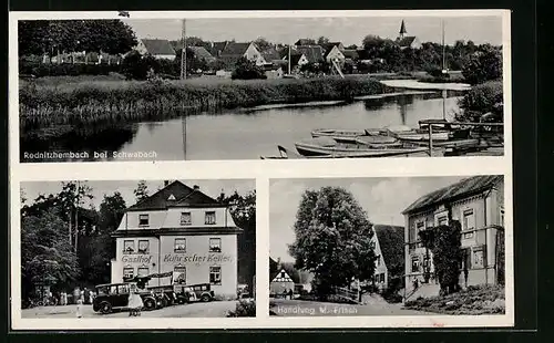 AK Rednitzhembach bei Schwabach, Ortsansicht vom Wasser, Gasthof Kuhr`scher Keller, Handlung M. Frisch