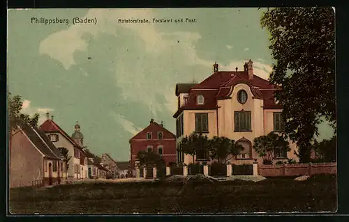 AK Philippsburg /Baden, Rotetorstrasse - Forstamt und Post
