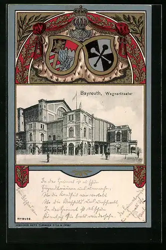 Passepartout-Lithographie Bayreuth, Wagnertheater, Wappen