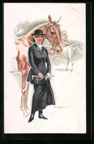 Künstler-AK Luis Usabal: Junge Dame mit ihrem Pferd