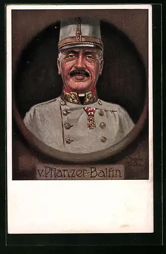 Künstler-AK Maxim Trübe: Heerführer v. Pflanzer-Balfin in Uniform mit Schirmmütze