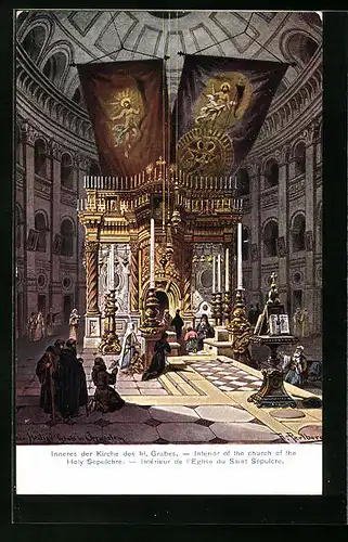 Künstler-AK Friedrich Perlberg: Jerusalem, Inneres der Kirche des heiligen Grabes