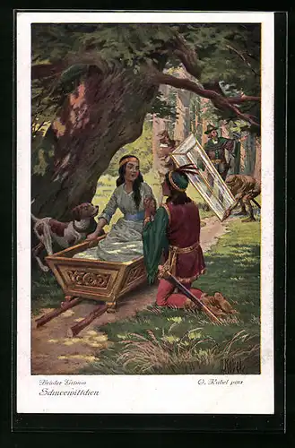 Künstler-AK Otto Kubel: Brüder Grimm, Prinz am Sarg von Schneewittchen, Märchen