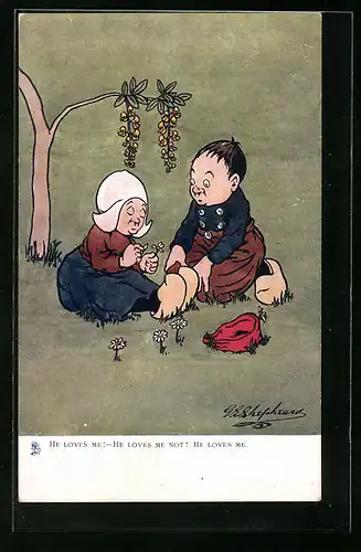 Künstler-AK George Edward Shepheard: Kleine Holländerin befragt das Blumenorakel