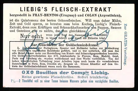 Sammelbild Liebig, Zur Geschichte der Goldschmiedekunst, Nürnberger Goldarbeiterwerkstatt