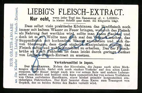 Sammelbild Liebig, Verkehrsmittel in Japan, Handkarren