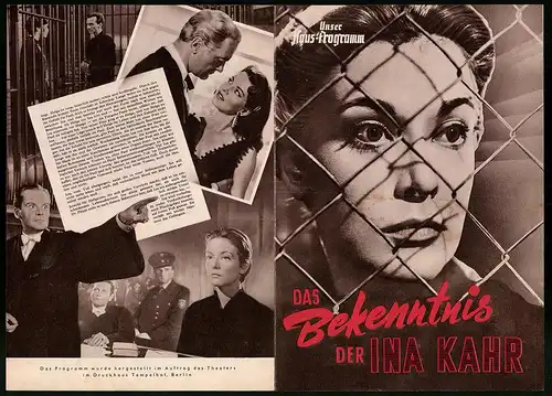 Filmprogramm NF, Das Bekenntnis der Ina Kahr, Eilsabeth Müller, Curd Jürgens, Regie: G. W. Pabst