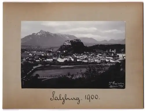 Fotografie Grainer, Reichenhall, Ansicht Salzburg, Stadtansicht mit Salzach & Festung Hohensalzburg