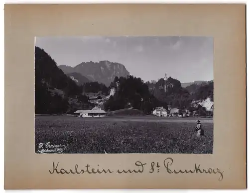 Fotografie F. Grainer, Reichenhall, Ansicht Sankt Pankraz, Ortsansicht mit Karlstein