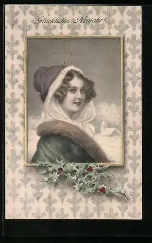Künstler-AK Wichera, M. Munk Nr. 229: Dame mit Pelzmantel in Winterlandschaft