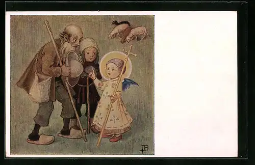 Künstler-AK Josef Bachlechner: Verkündigung an die Hirten