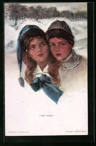 Künstler-AK Philip Boileau: The Flirt, Die erste Liebe zweier Kinder