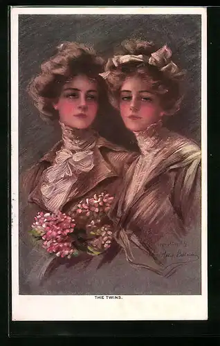 Künstler-AK Philip Boileau: The twins, Wunderschöne Zwillingsschwestern