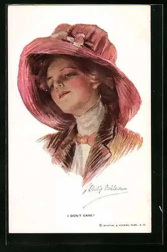 Künstler-AK Philip Boileau: I don`t care, Junge Dame mit übergrossem Hut