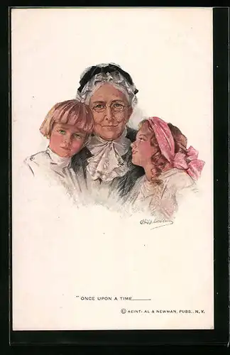 Künstler-AK Philip Boileau: Once upon a time, Alte Grossmutter mit ihren Enkeln