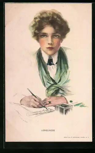 Künstler-AK Philip Boileau: Loneliness, Junge Dame beim Schreiben eines Briefes