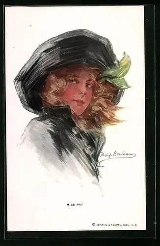 Künstler-AK Philip Boileau: Miss Pat, Junge Dame mit übergrossem Hut